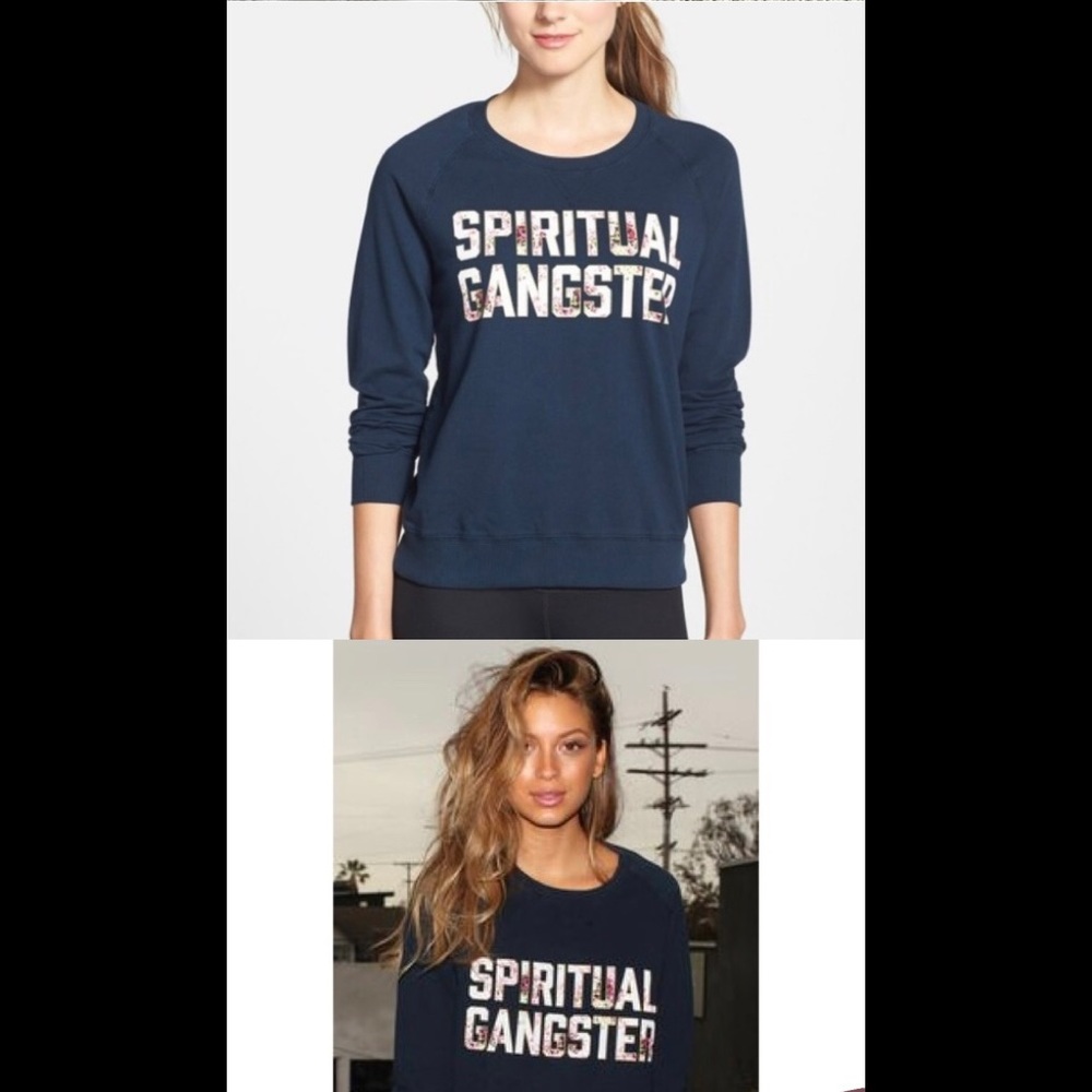 XS Navy Floral Logo Spiritual Gangster Sweater